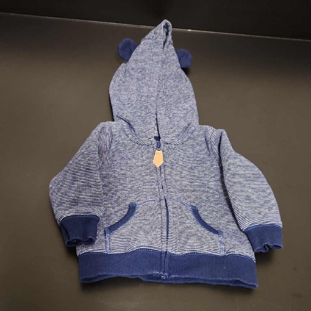 Carter's Blue Striped Zip Hoodie with Ear Hood